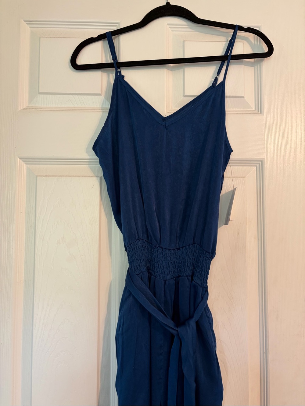 And Now This Blue Sleeveless V-Neck Jumpsuit with Waist Tie